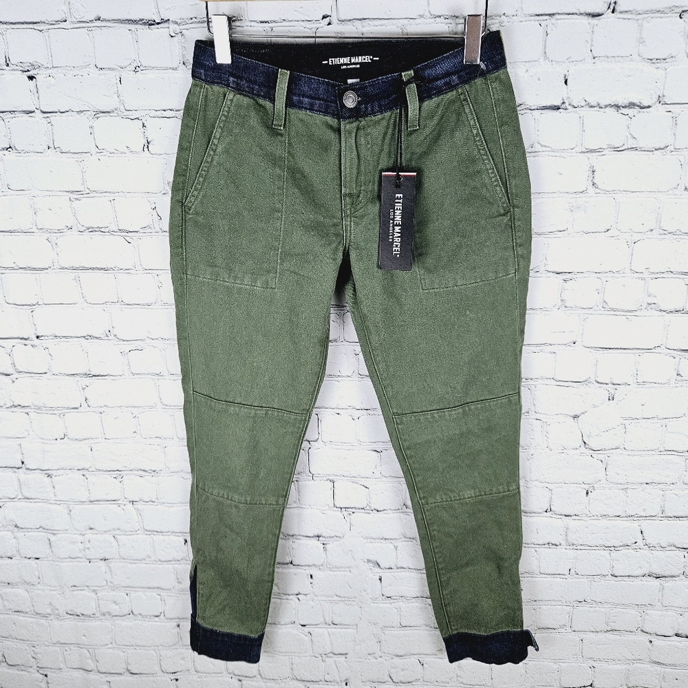 ETIENNE MARCEL | Military color block cropped ankle slim fit utility pants